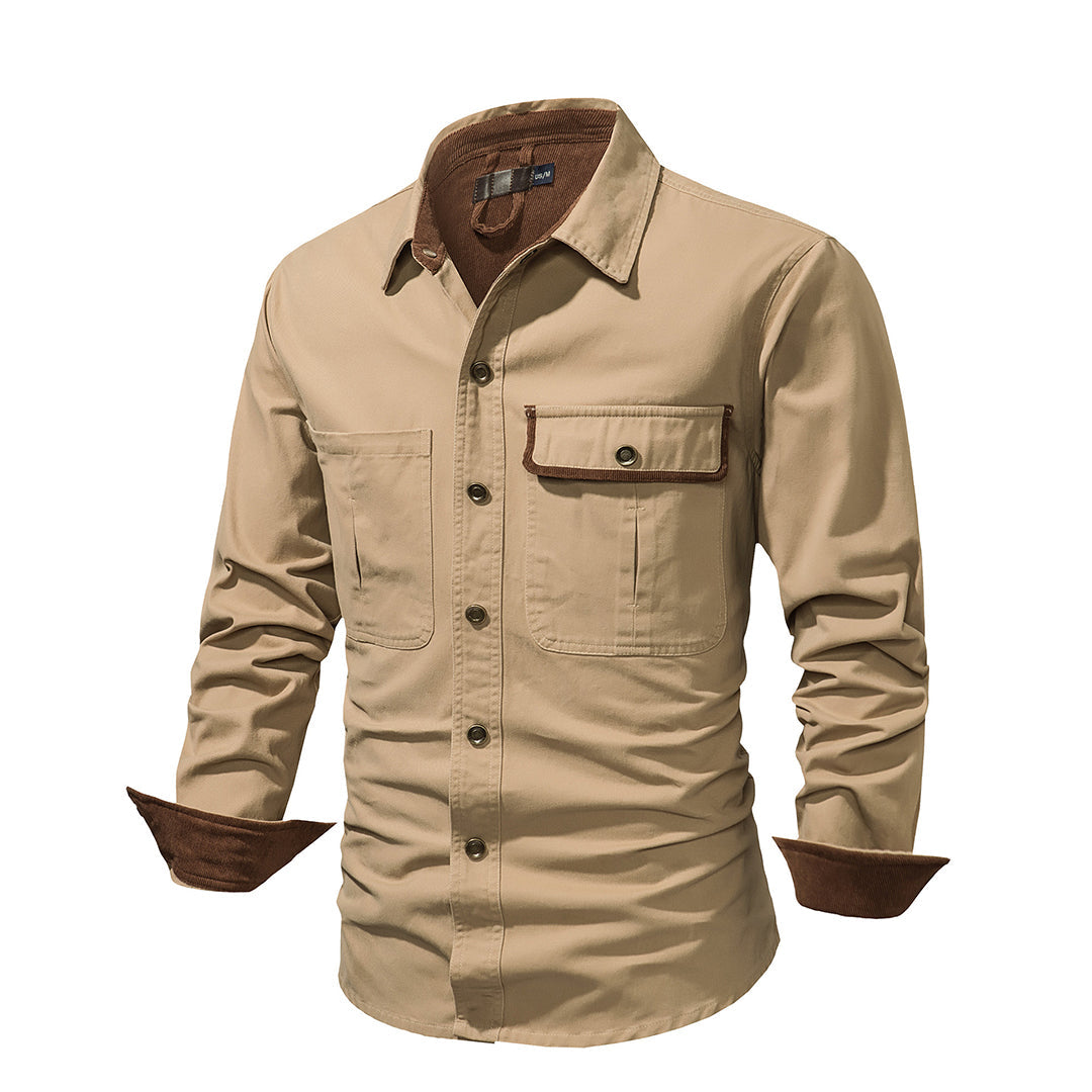 Chemise Homme à Manches Longues Boutonnée Contrastées Tissu Durable 2