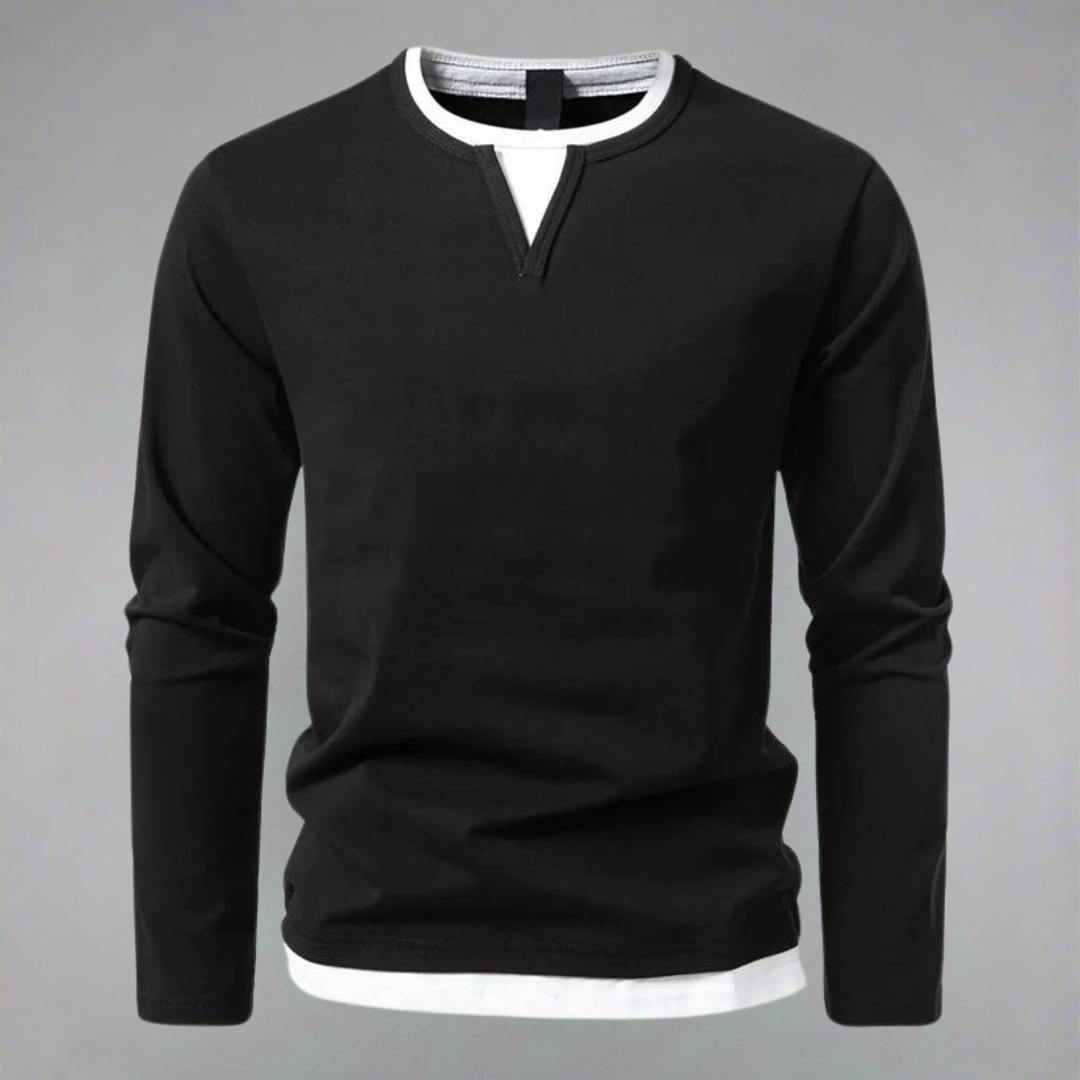 Chemise Homme à Manches Longues Encolure Contrastée Moderne 1