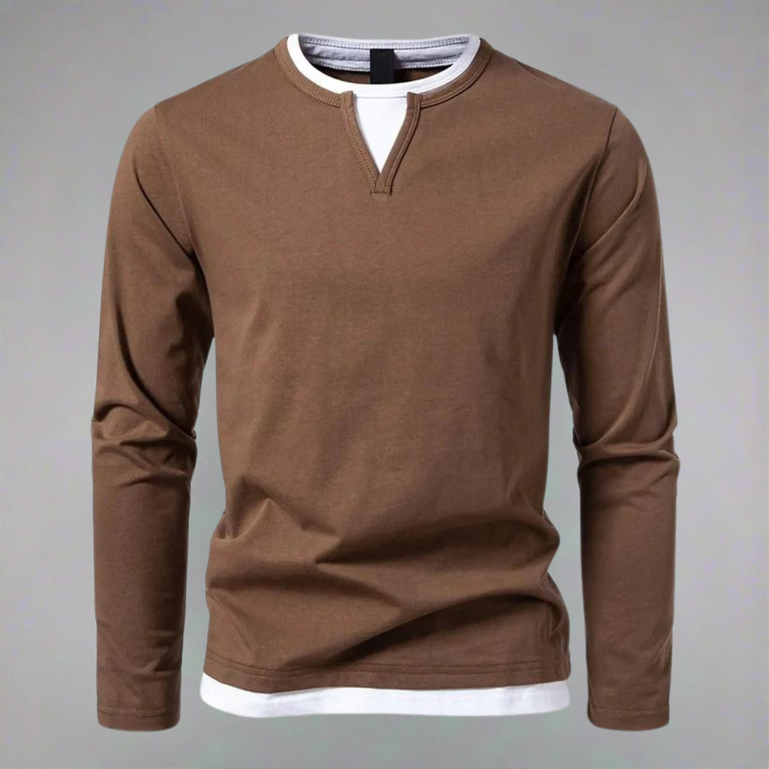 Chemise Homme à Manches Longues Encolure Contrastée Moderne 2