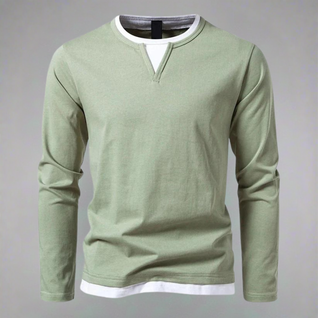 Chemise Homme à Manches Longues Encolure Contrastée Moderne 3