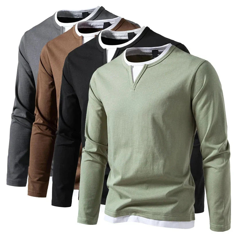 Chemise Homme à Manches Longues Encolure Contrastée Moderne 4
