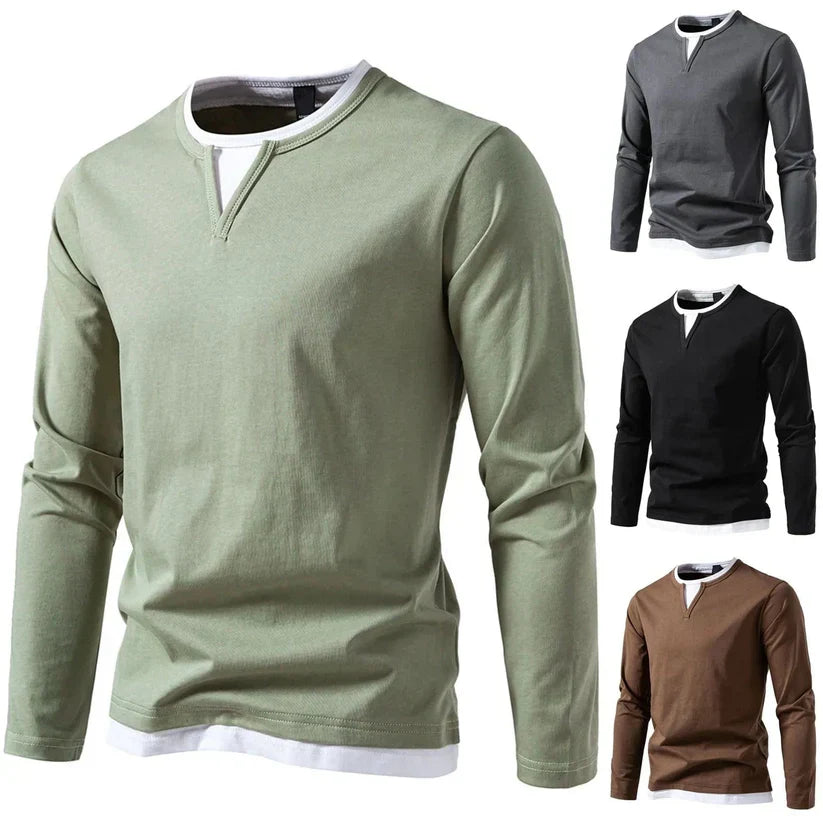 Chemise Homme à Manches Longues Encolure Contrastée Moderne 5