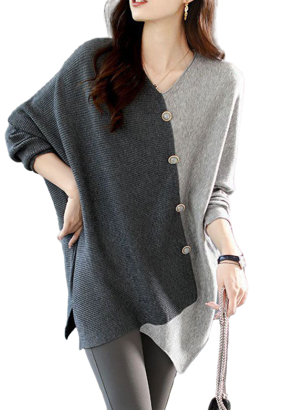 Chemise Tricotée Asymétrique Grise pour Femme 0