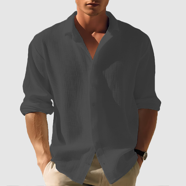 Chemise à Boutons pour Hommes à Manches Longues Unies 6