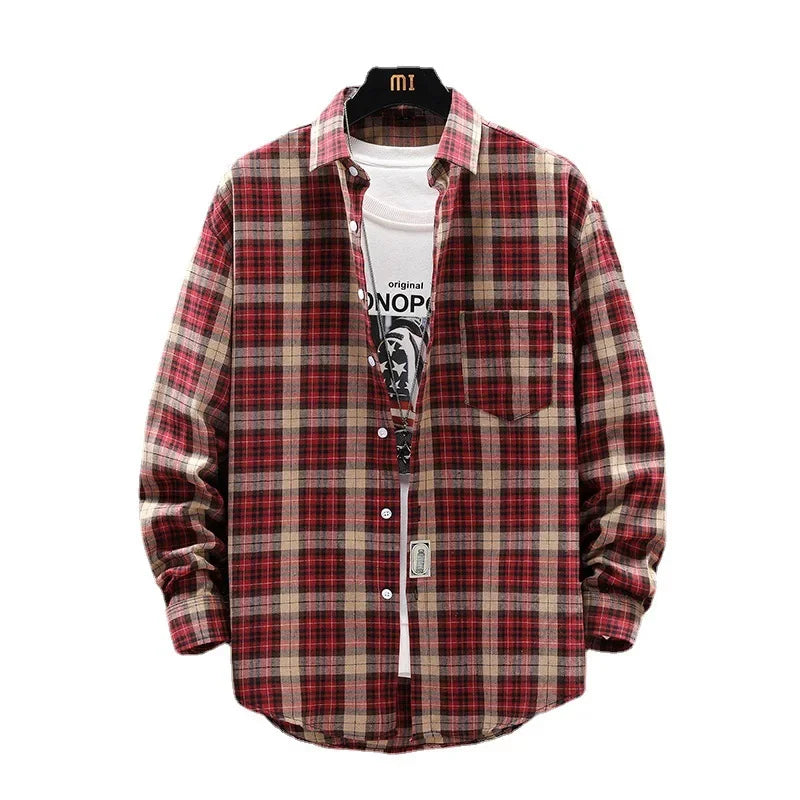 Chemise à Carreaux pour Hommes Style Britannique à Manches Longues 1