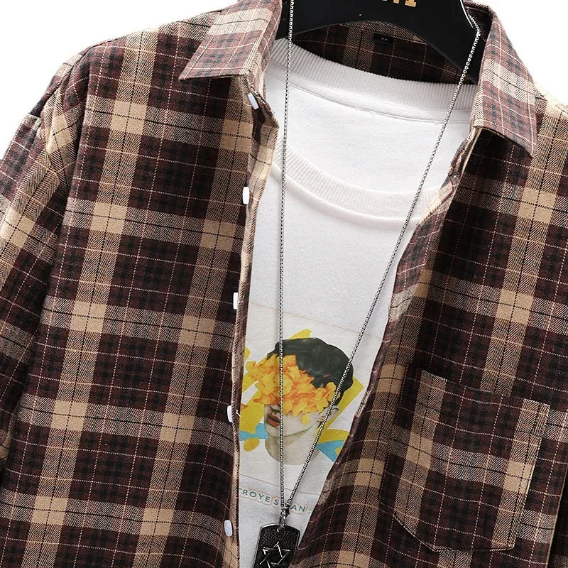 Chemise à Carreaux pour Hommes Style Britannique à Manches Longues 3