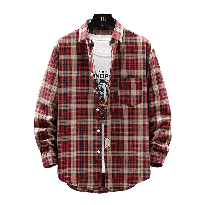 Chemise à Carreaux pour Hommes Style Britannique à Manches Longues 4