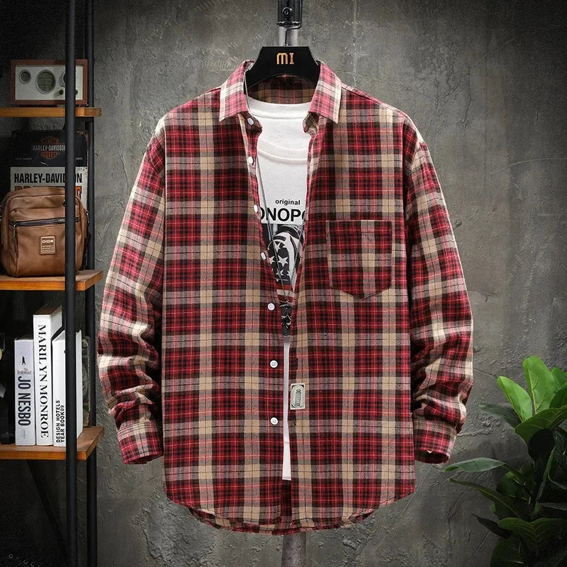 Chemise à Carreaux pour Hommes Style Britannique à Manches Longues 6