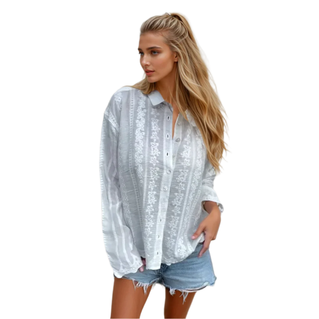 Chemise à Col Polo Femme Détail en Dentelle 0