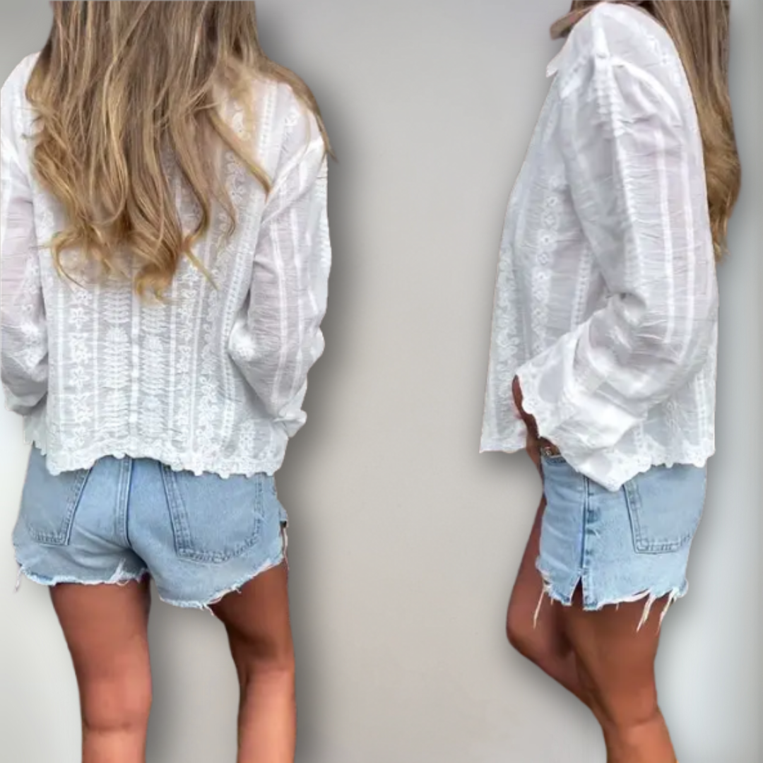 Chemise à Col Polo Femme Détail en Dentelle 1