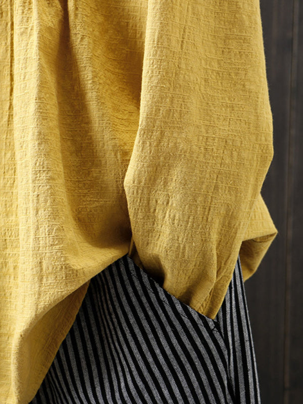 Chemise à Manches Longues en Coton et Lin à Col Rond Plissé pour Femme 2