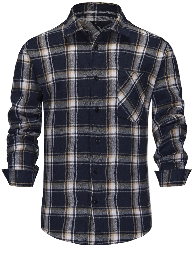 Chemise à Manches Longues en Flanelle Pure Coton pour Hommes 0