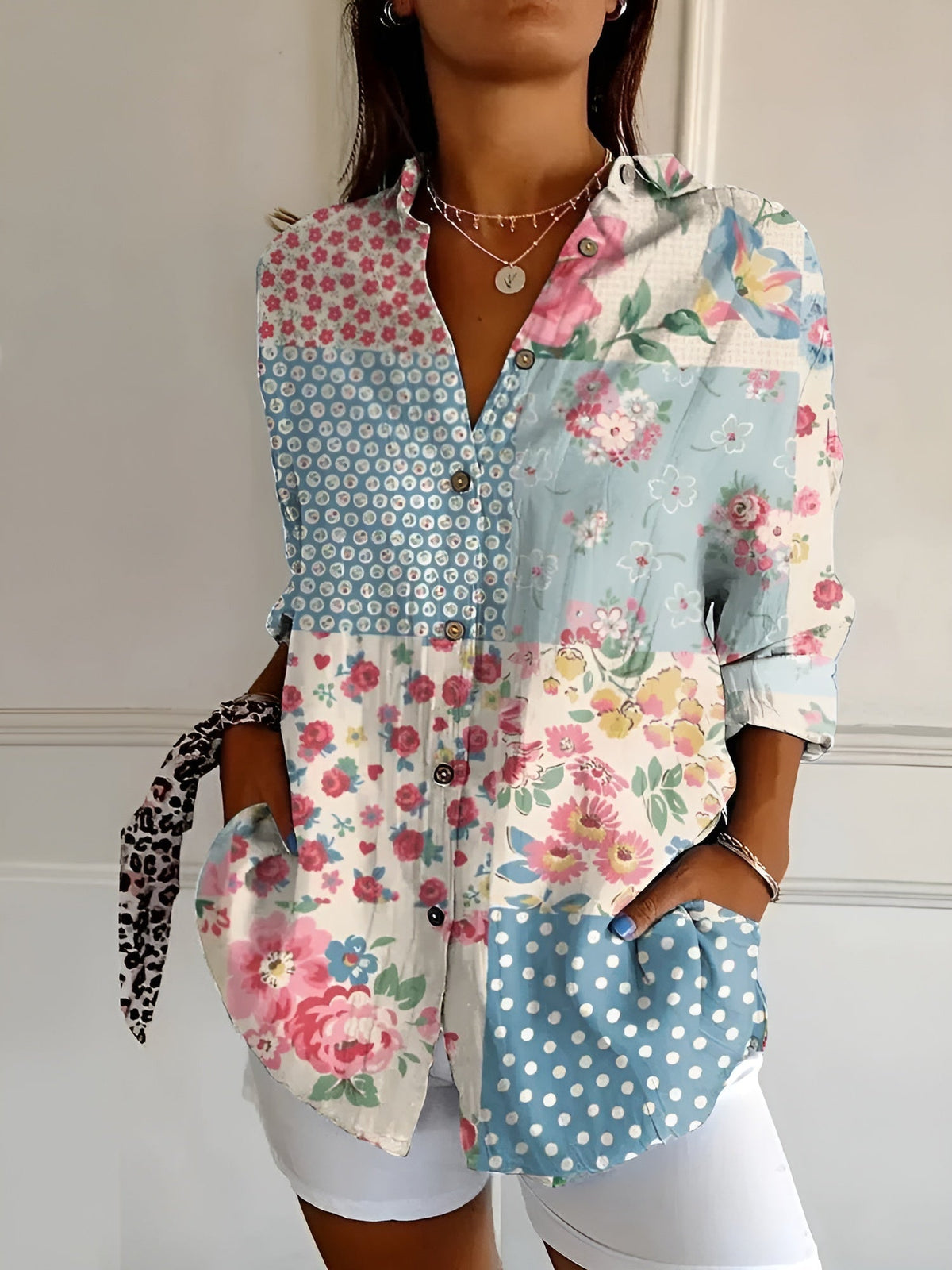 Chemise à boutons pour femmes en tissu léger à motif floral 2