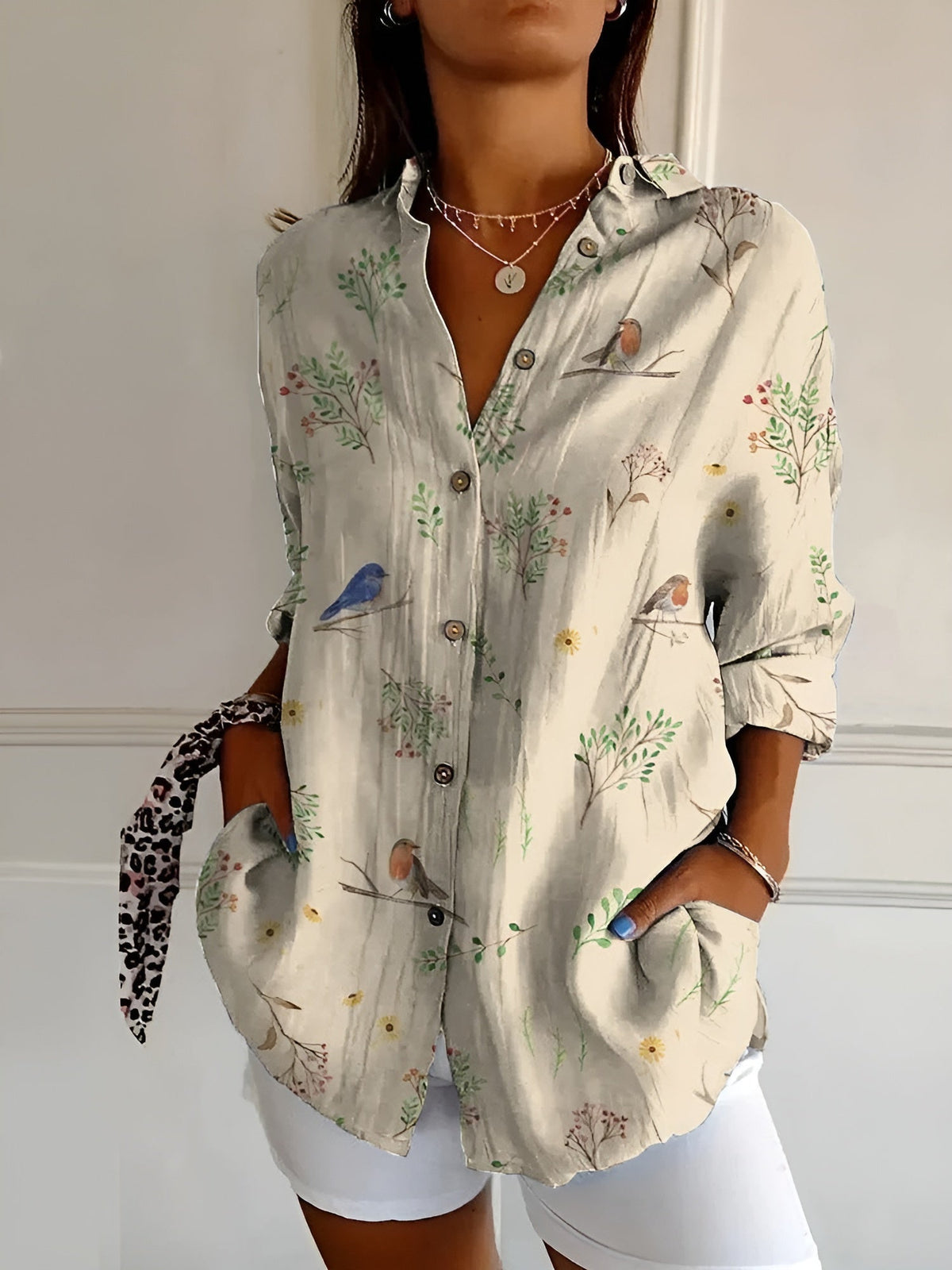 Chemise à boutons pour femmes en tissu léger à motif floral 3