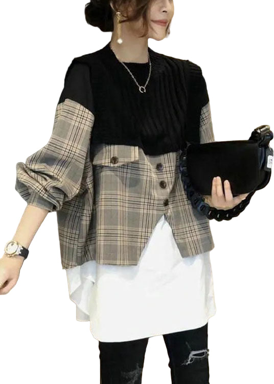 Chemise à manches longues décontractée à carreaux pour femme 0