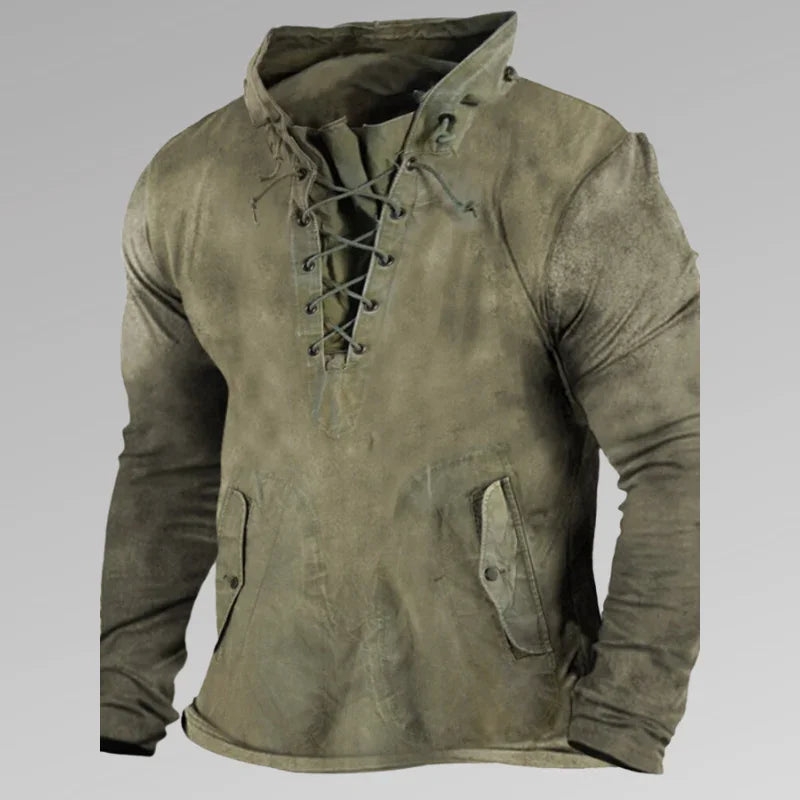 Chemise à manches longues décontractée pour hommes avec col à lacets 1