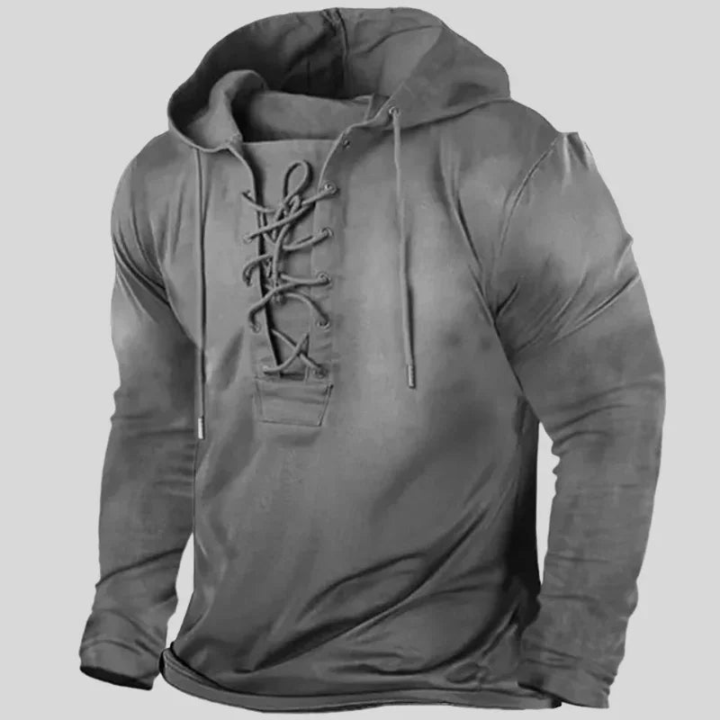 Chemise à manches longues décontractée pour hommes avec col à lacets 3