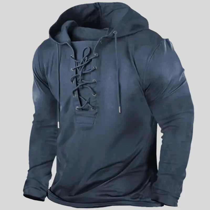 Chemise à manches longues décontractée pour hommes avec col à lacets 4