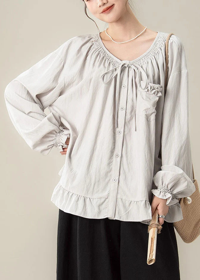 Chemise ample à volants et patchwork pour femme style automnal 1