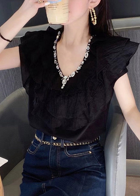 Chemise d'Été à Volants avec Strass pour Femmes 0
