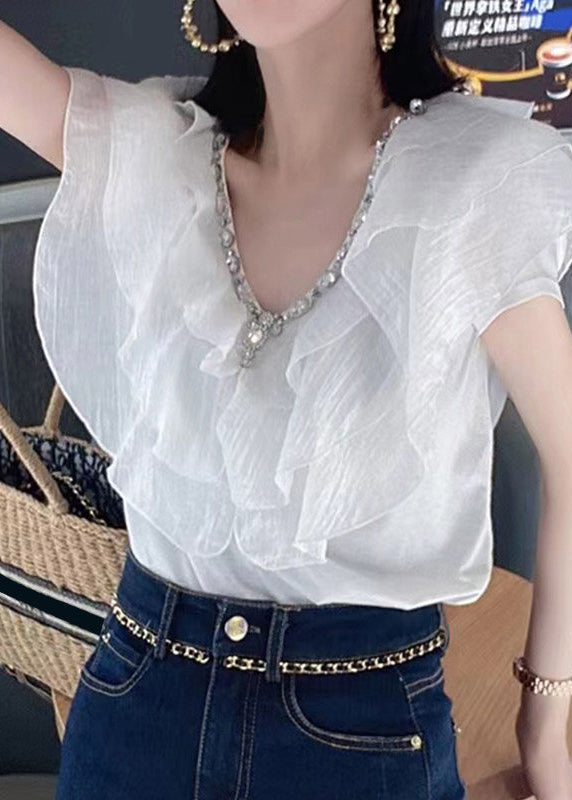 Chemise d'Été à Volants avec Strass pour Femmes 1