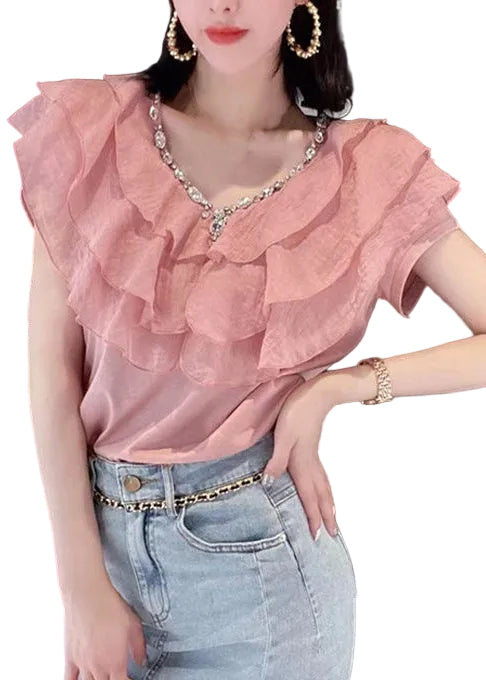 Chemise d'Été à Volants avec Strass pour Femmes 2