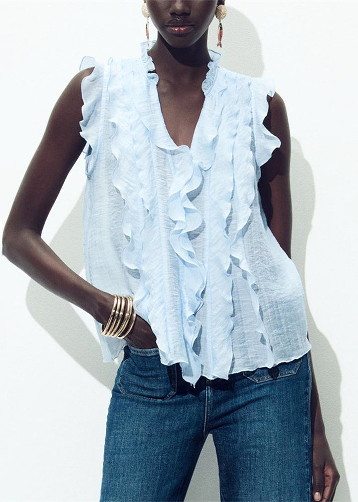 Chemise d'été à volants pour femme col en V 1