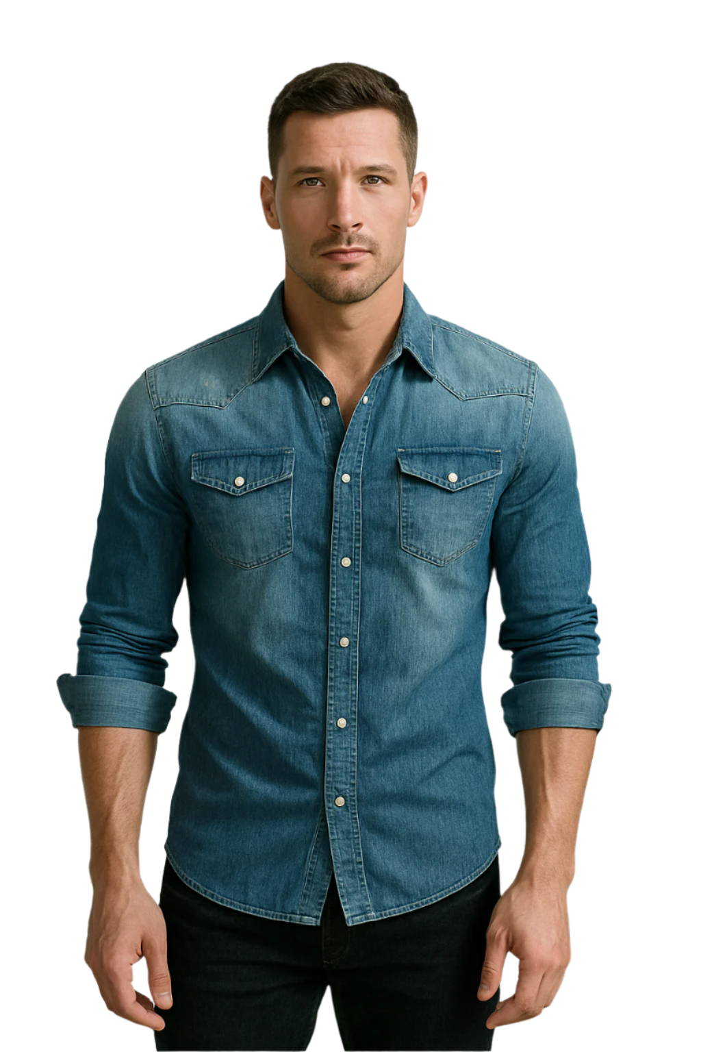 Chemise en Denim Retro pour Homme à Poches Boutonnées 0