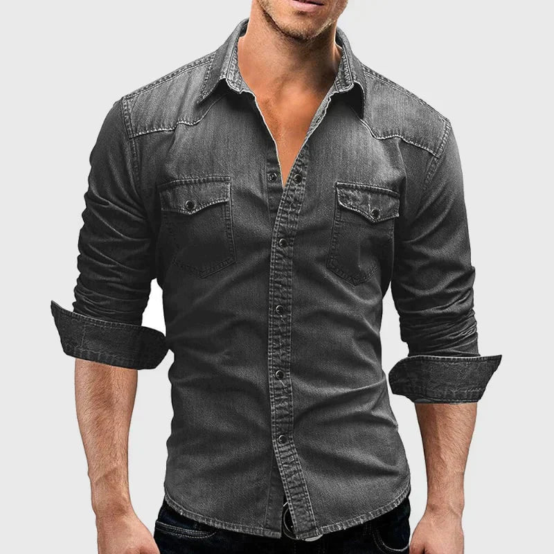 Chemise en Denim Retro pour Homme à Poches Boutonnées 3