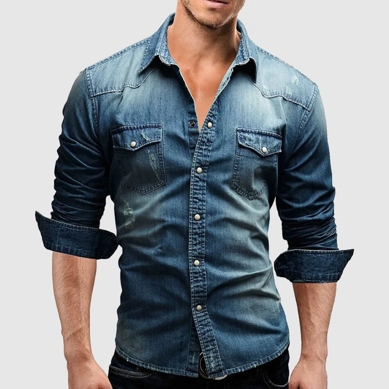 Chemise en Denim Retro pour Homme à Poches Boutonnées 4