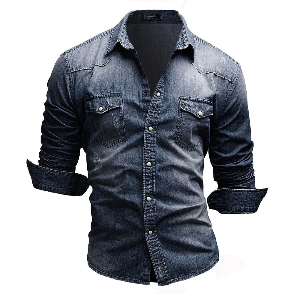 Chemise en Denim Retro pour Homme à Poches Boutonnées 5