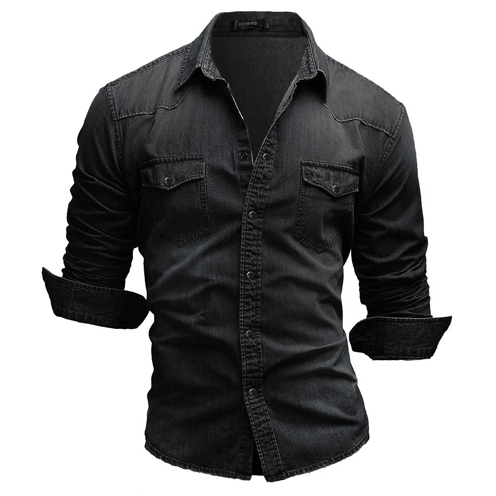 Chemise en Denim Retro pour Homme à Poches Boutonnées 6