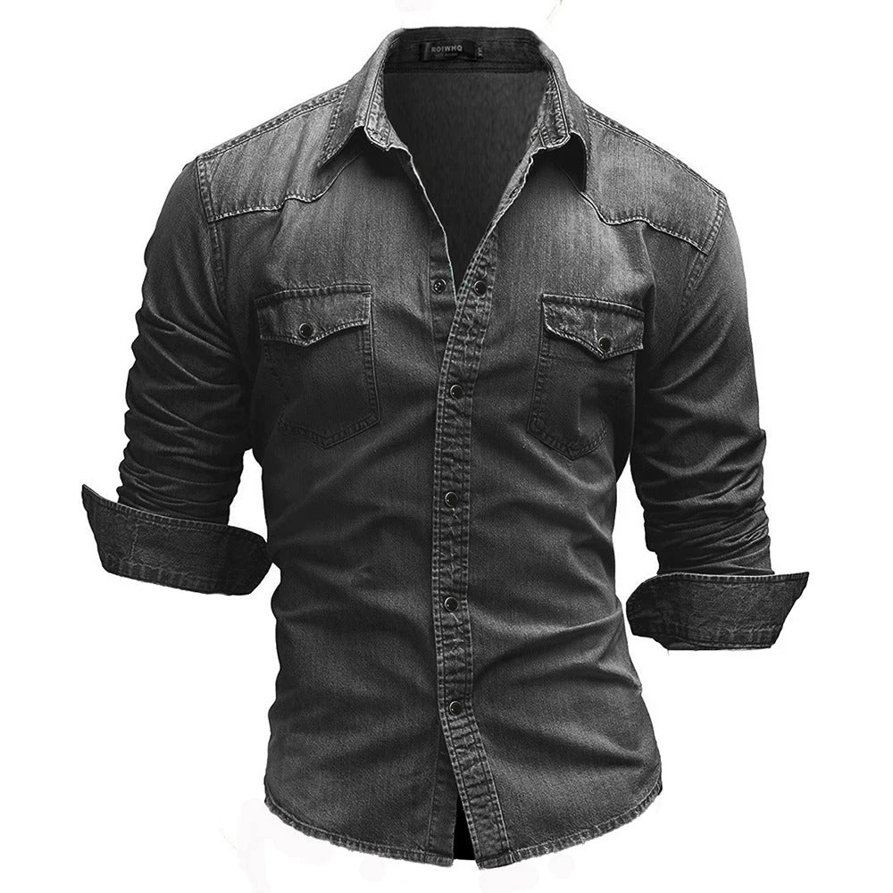 Chemise en Denim Retro pour Homme à Poches Boutonnées 8