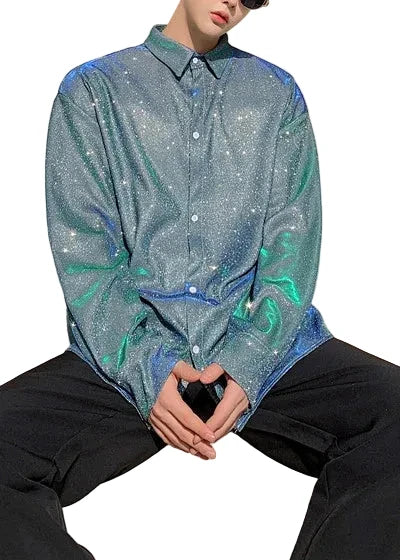 Chemise oversize pour homme à sequins bleus 0
