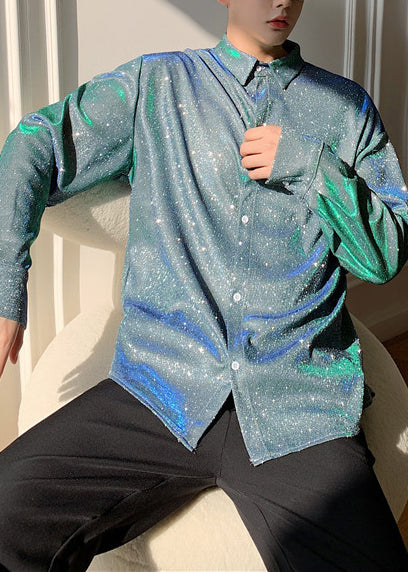Chemise oversize pour homme à sequins bleus 1