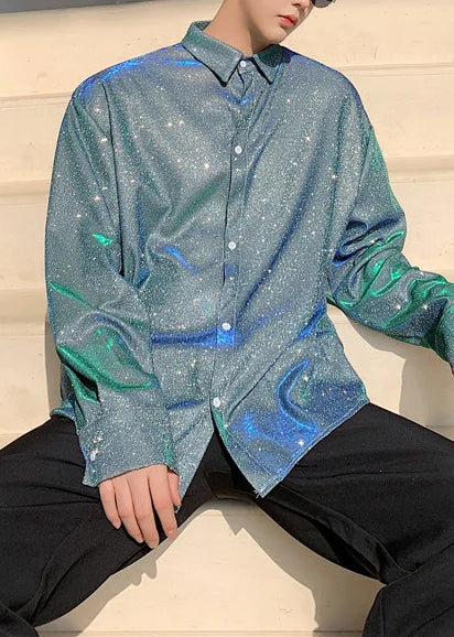 Chemise oversize pour homme à sequins bleus 2