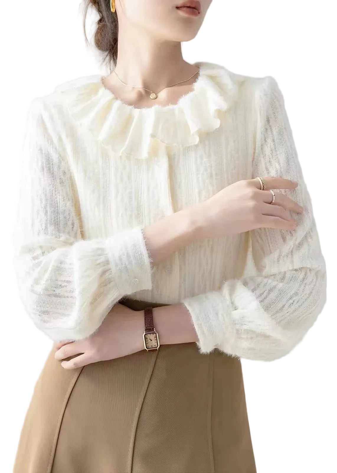 Chemise pour femmes à col Claudine style automnal 0