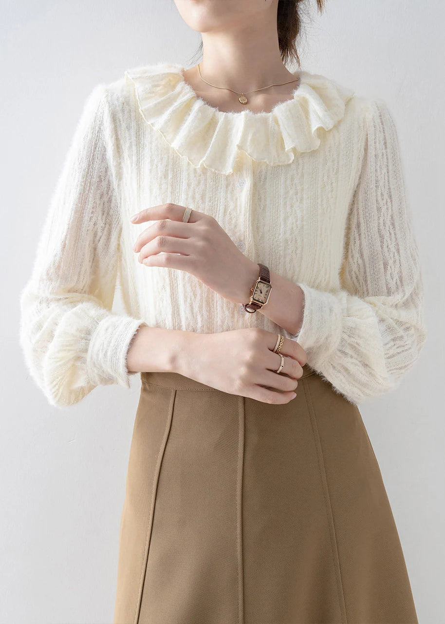 Chemise pour femmes à col Claudine style automnal 3