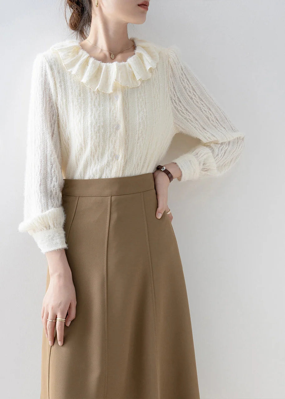 Chemise pour femmes à col Claudine style automnal 4