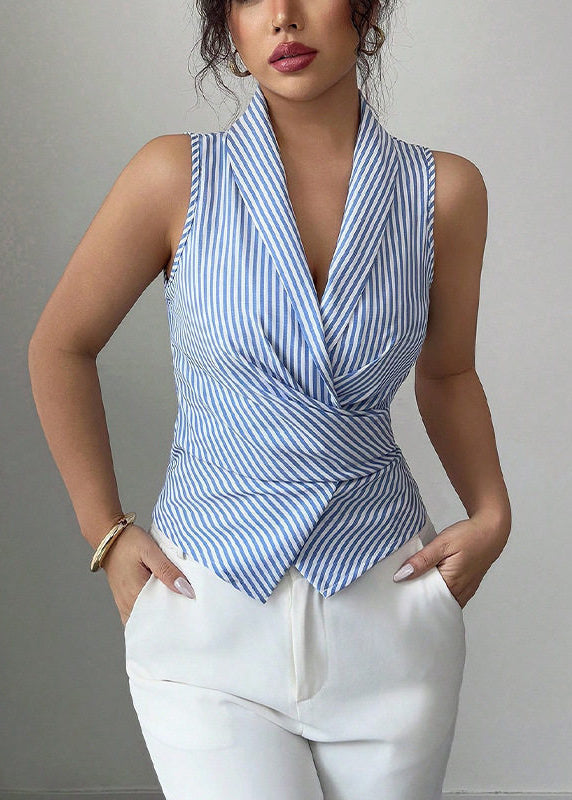 Chemise sans manches à col en V rayée pour femme avec lacets 2