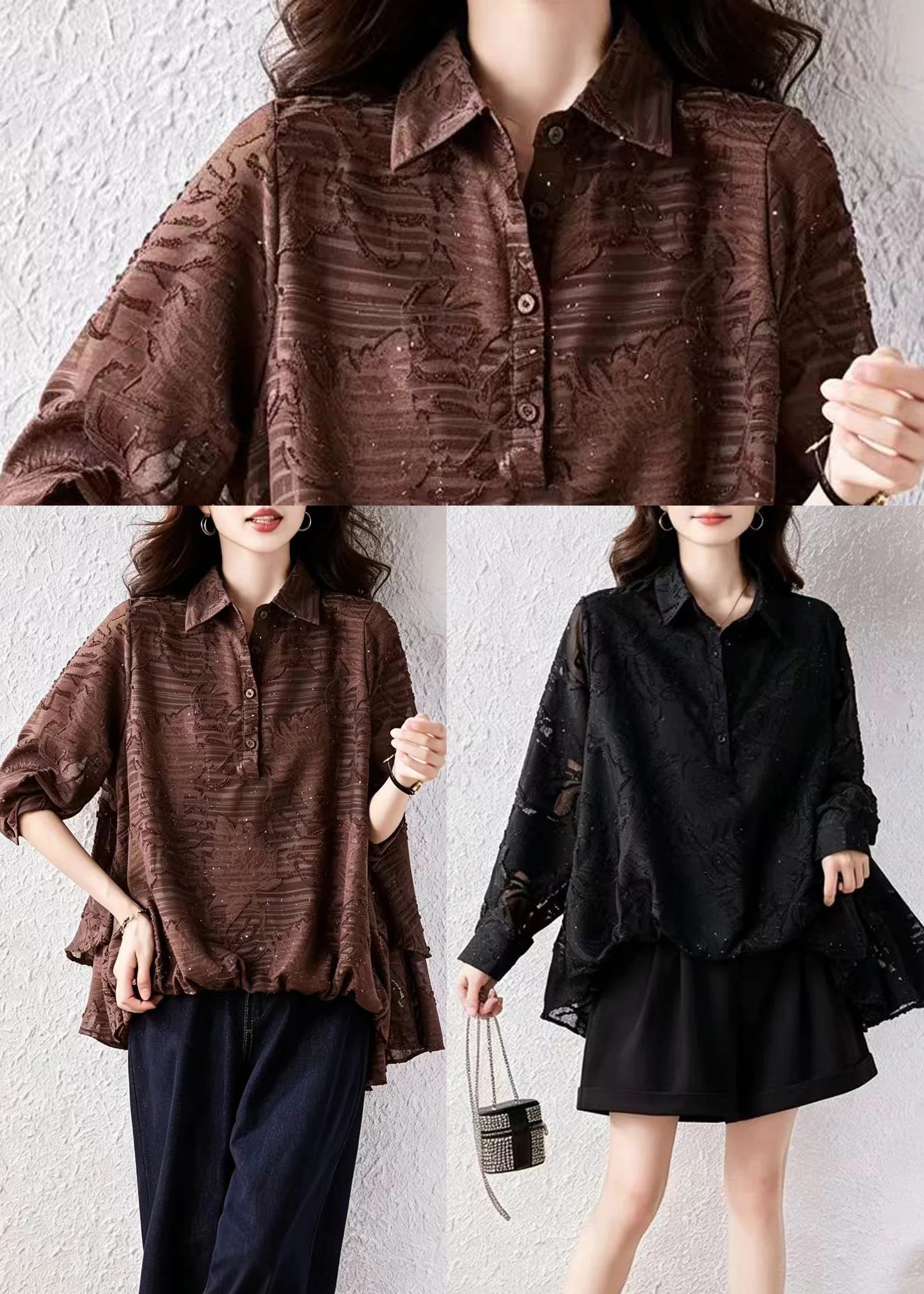 Chemisier Femme Asymétrique Col Rabattu avec Strass 4