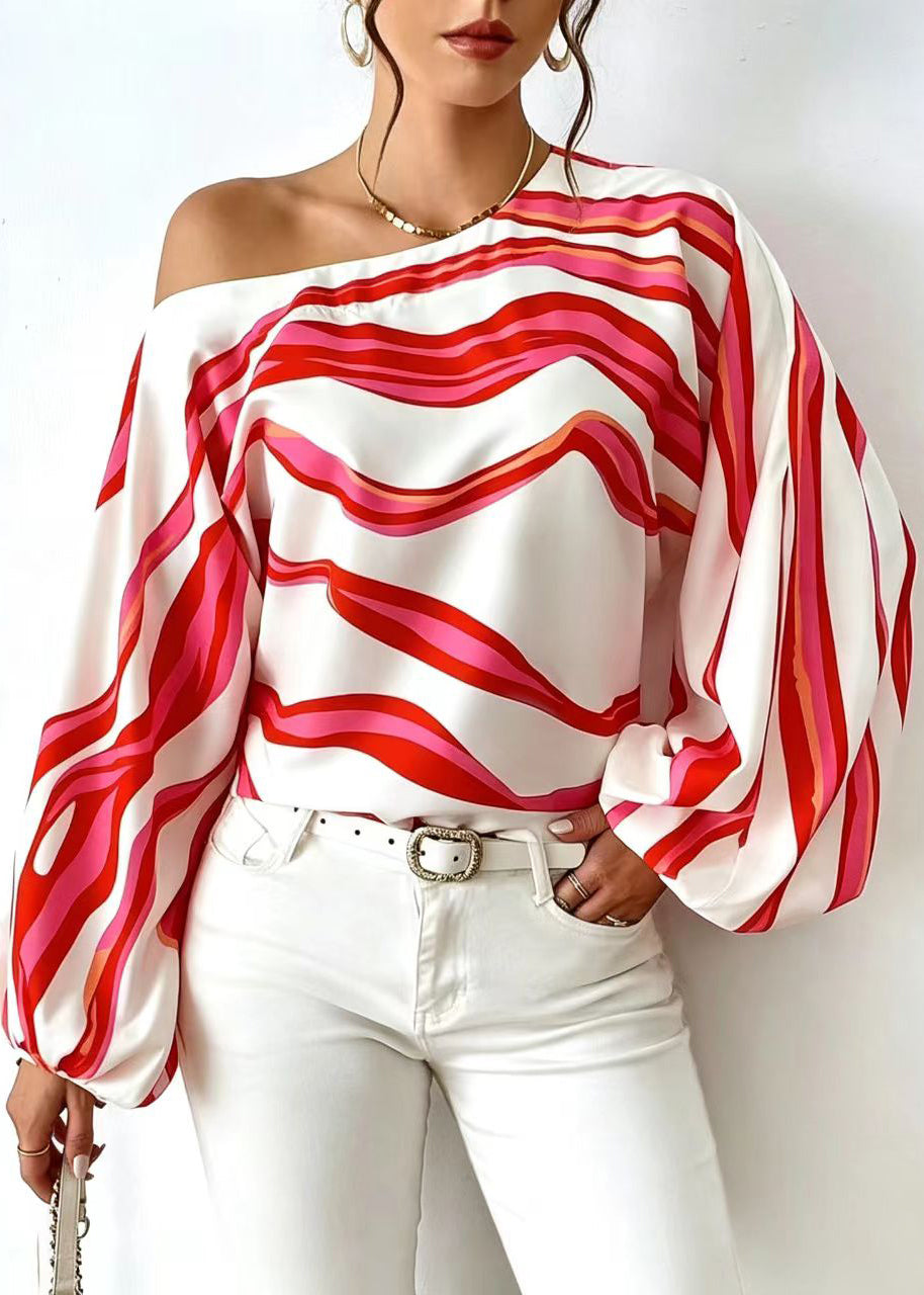Chemisier Femme Asymétrique à Rayures Manches Longues 1