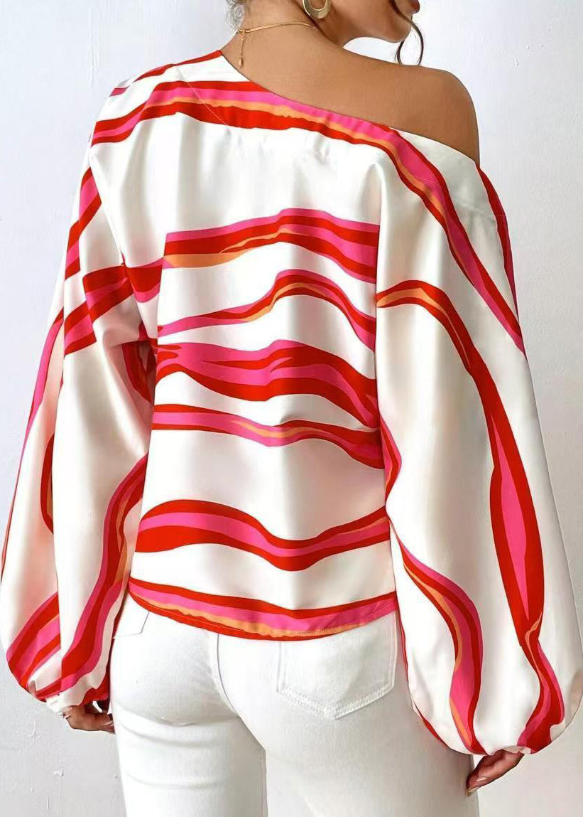 Chemisier Femme Asymétrique à Rayures Manches Longues 3
