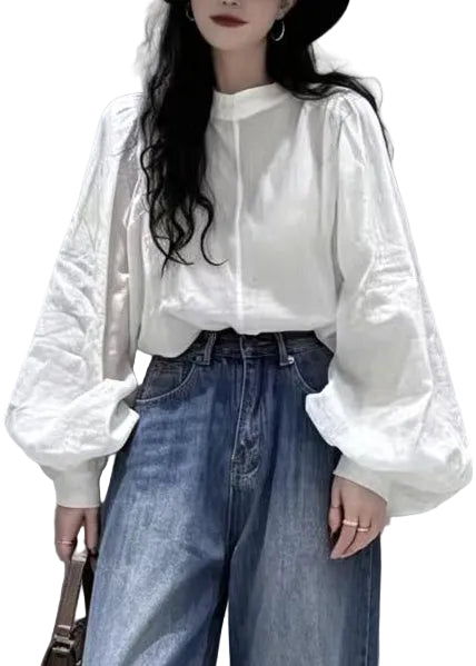 Chemisier Femme Chic Col Rond Manches Lanternes Design Italien 0