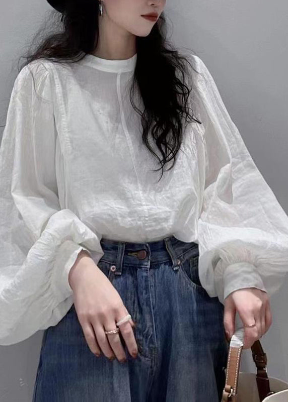 Chemisier Femme Chic Col Rond Manches Lanternes Design Italien 2