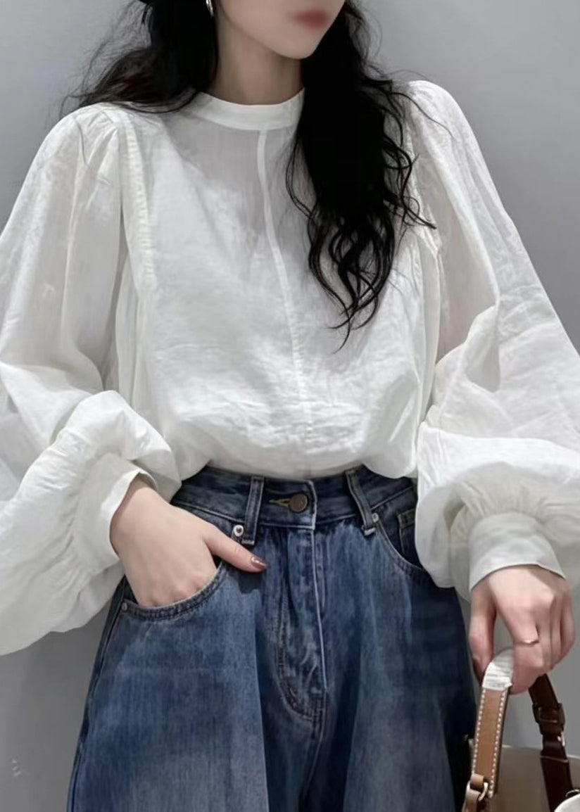 Chemisier Femme Chic Col Rond Manches Lanternes Design Italien 4