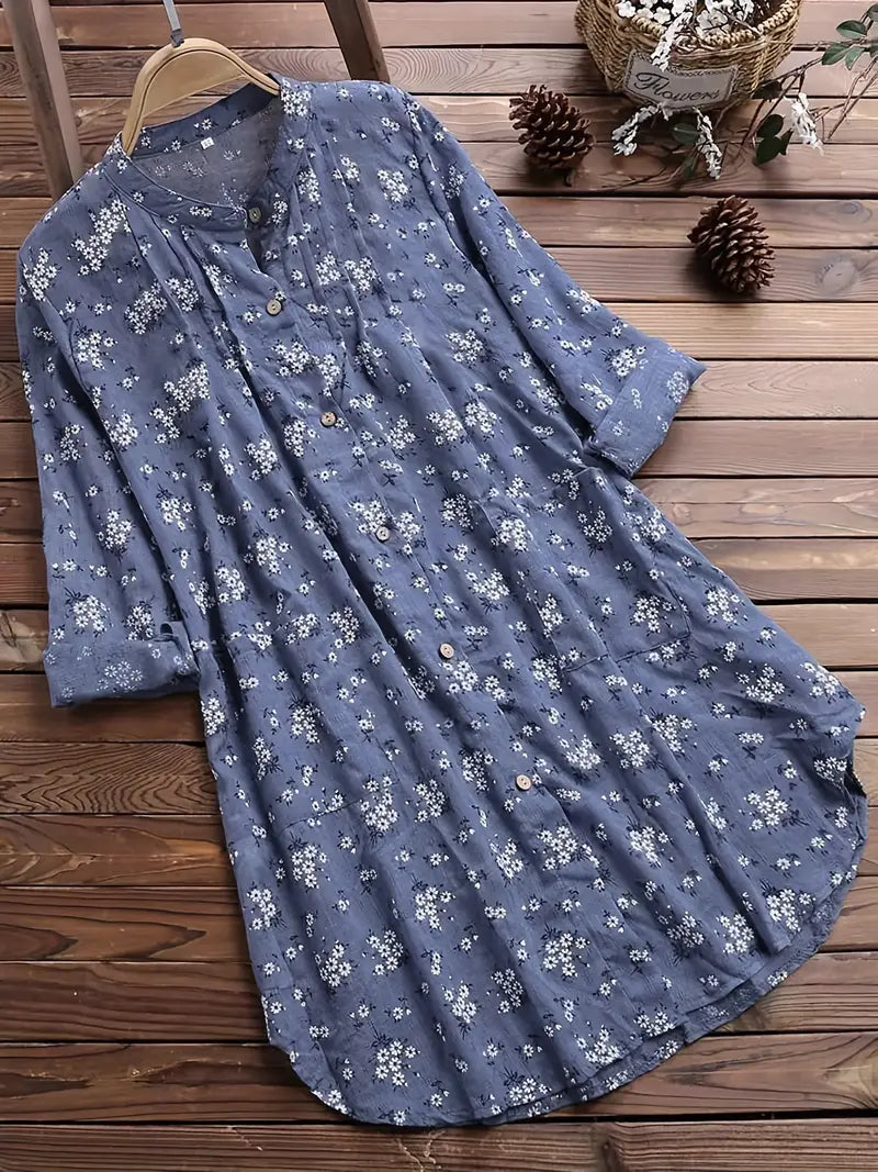 Chemisier Femme Chic Imprimé Floral Col en V 2