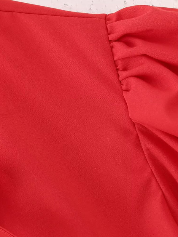 Chemisier Femme Chic Manches Bouffantes Courtes Tissu Léger 2