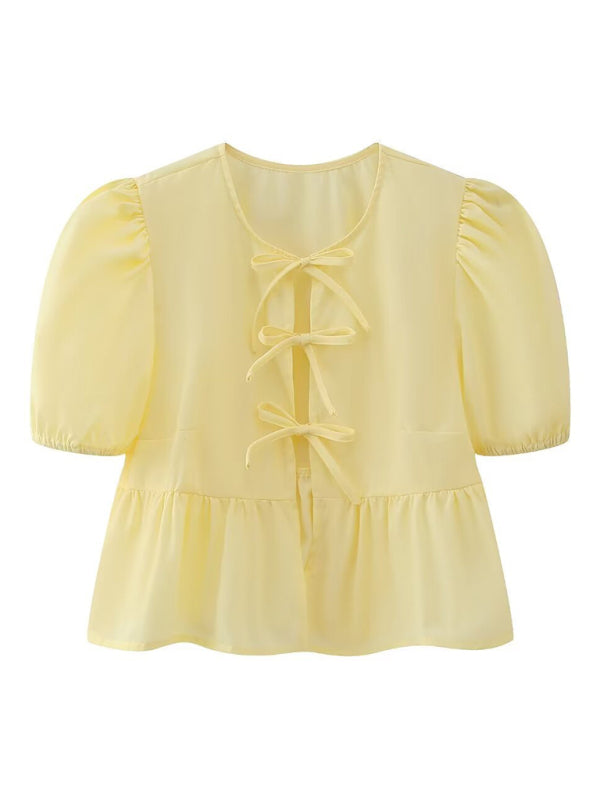 Chemisier Femme Chic Manches Bouffantes Courtes Tissu Léger 8