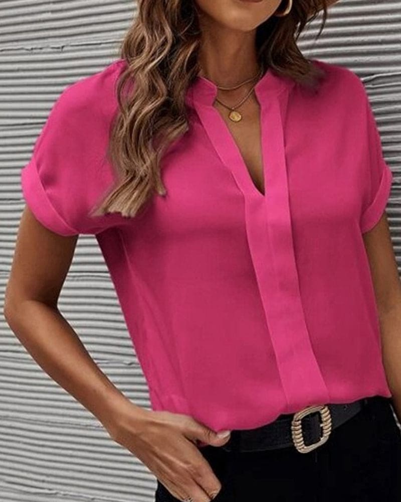 Chemisier Femme Chic à Manches Courtes Col V 2